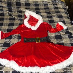 Sexy Santa Women's Red Velvet Dress with White Trim